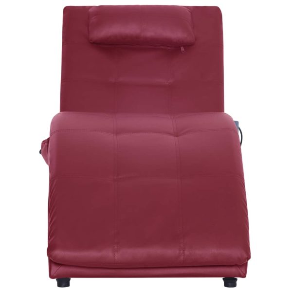 Chaise longue massagem c/ almofada couro artif. vermelho tinto - Image 4