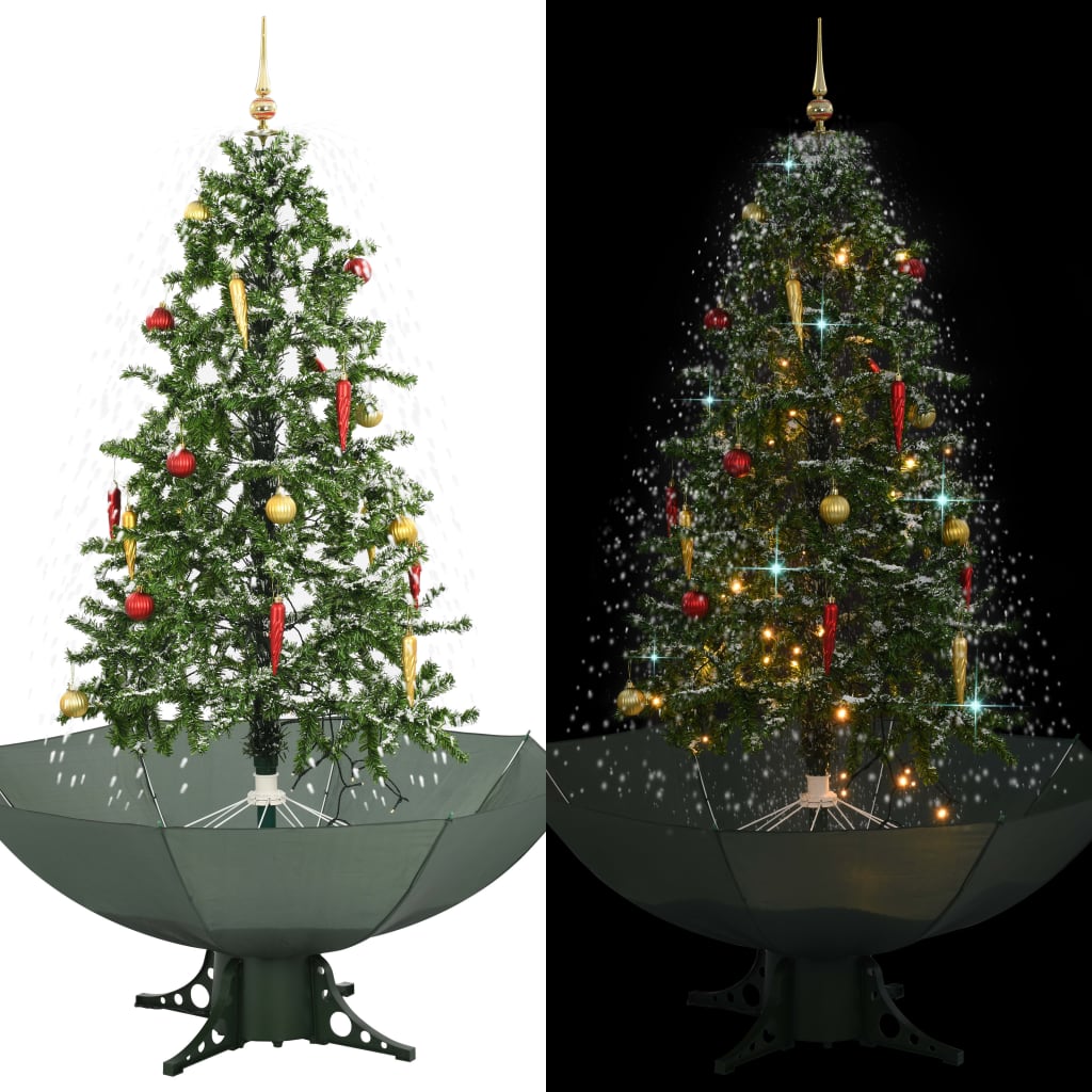Árvore de Natal com neve base formato guarda-chuva 170 cm verde