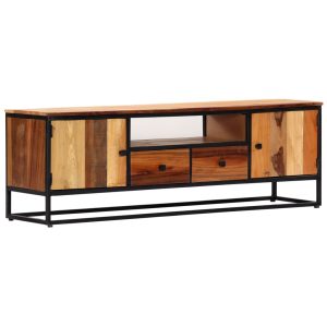 Móvel de TV 120x30x40 cm madeira recuperada maciça e aço