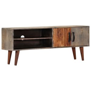 Móvel TV 130x30x46 cm madeira mangueira áspera maciça cinzento