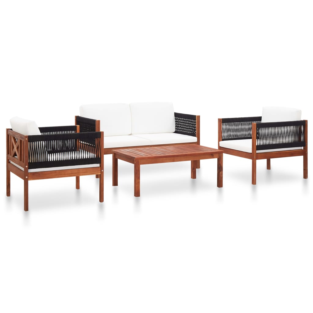 Conjunto lounge de jardim 4 pcs madeira de acácia maciça