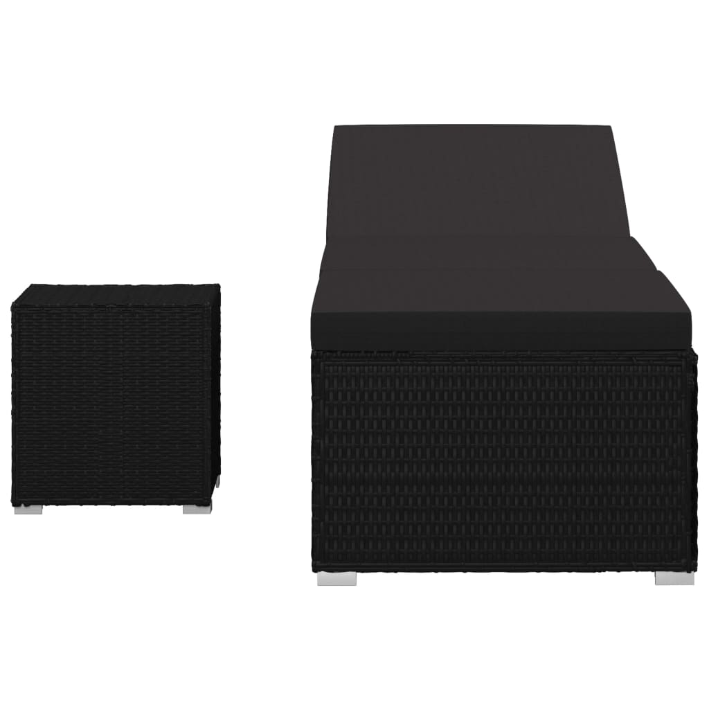 Espreguiçadeira com almofadão e mesa de centro vime PE preto - Image 3