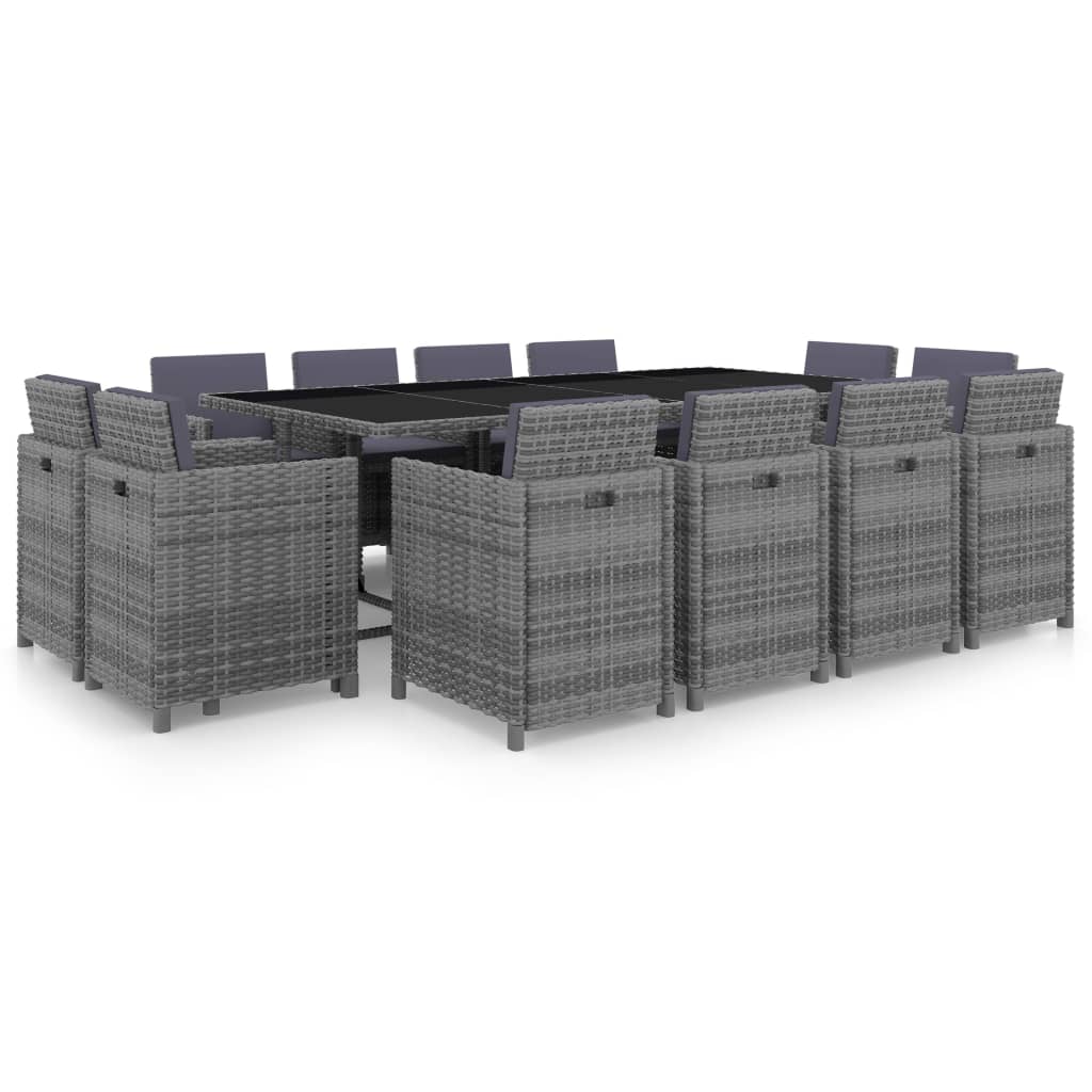 13 pcs conjunto jantar exterior c/ almofadões vime PE antracite