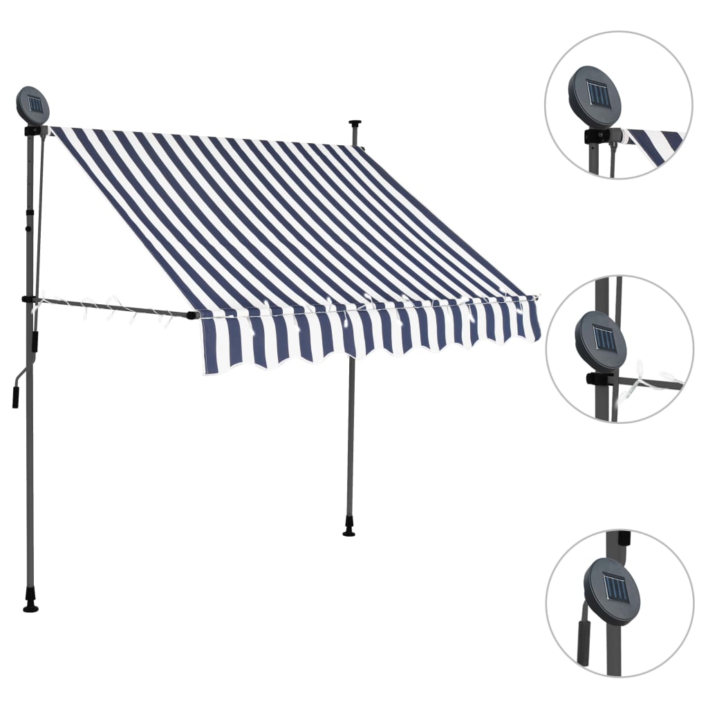 Toldo retrátil manual com LED 200 cm azul e branco - Image 3