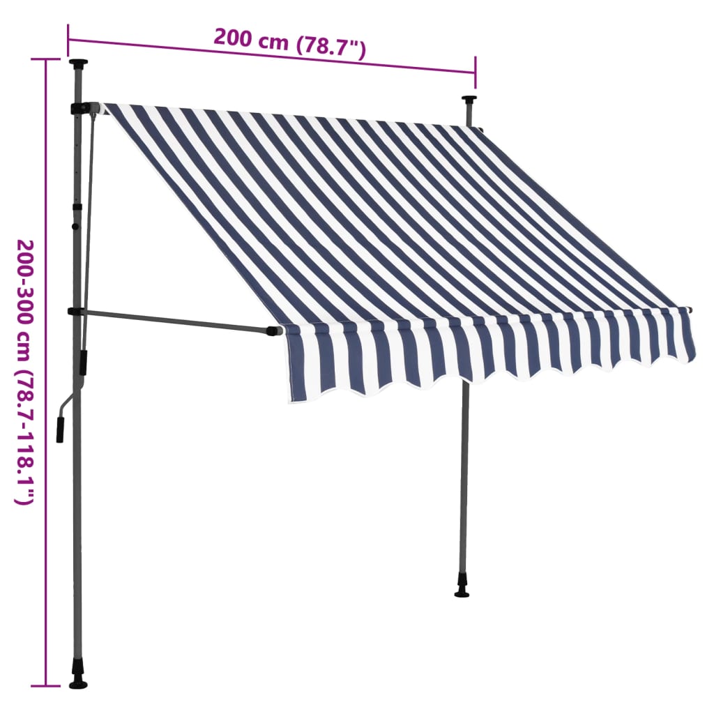 Toldo retrátil manual com LED 200 cm azul e branco - Image 8