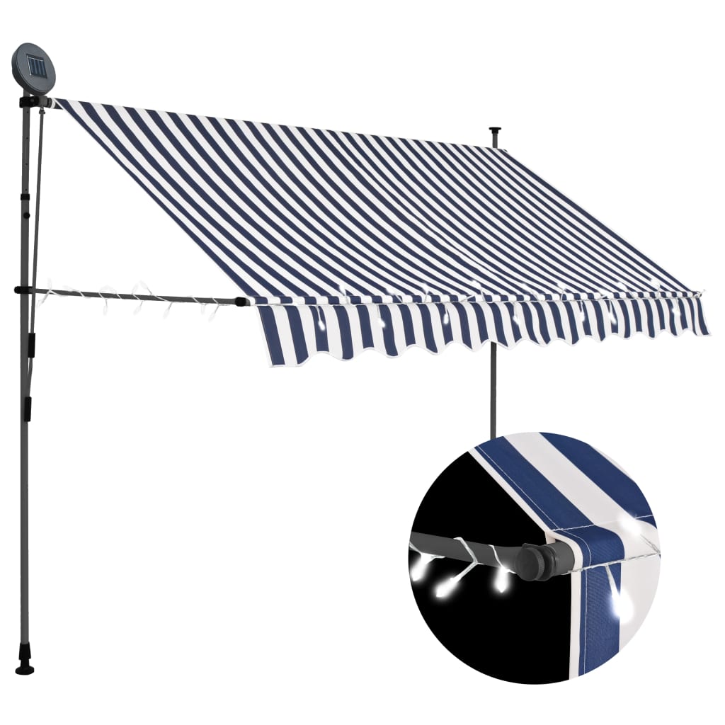 Toldo retrátil manual com LED 300 cm azul e branco
