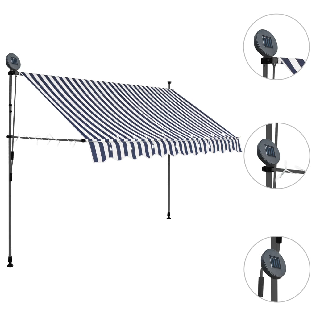 Toldo retrátil manual com LED 300 cm azul e branco - Image 3