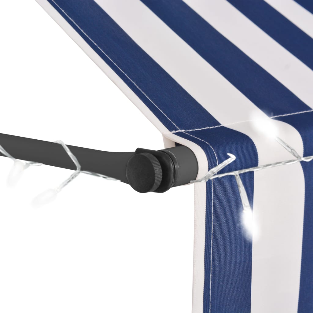 Toldo retrátil manual com LED 300 cm azul e branco - Image 4