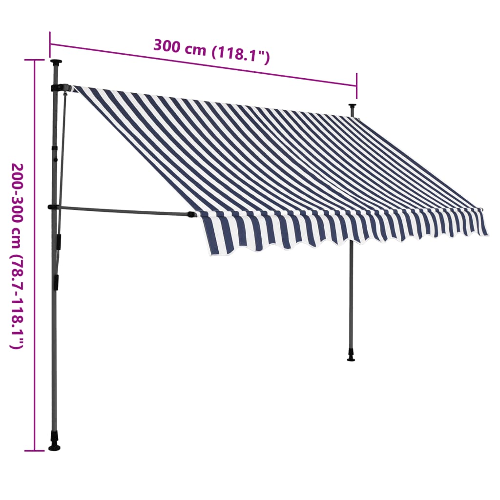 Toldo retrátil manual com LED 300 cm azul e branco - Image 8