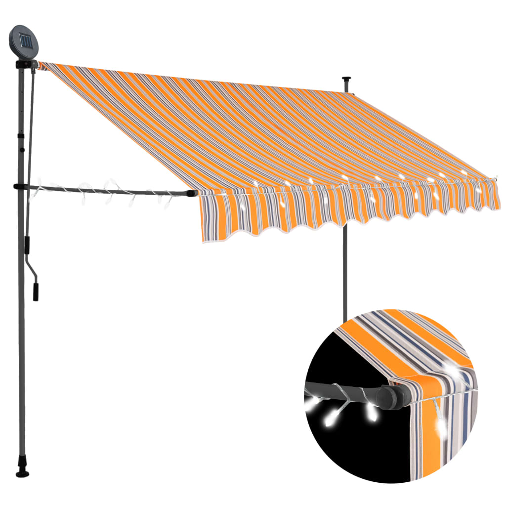 Toldo retrátil manual com LED 250 cm amarelo e azul
