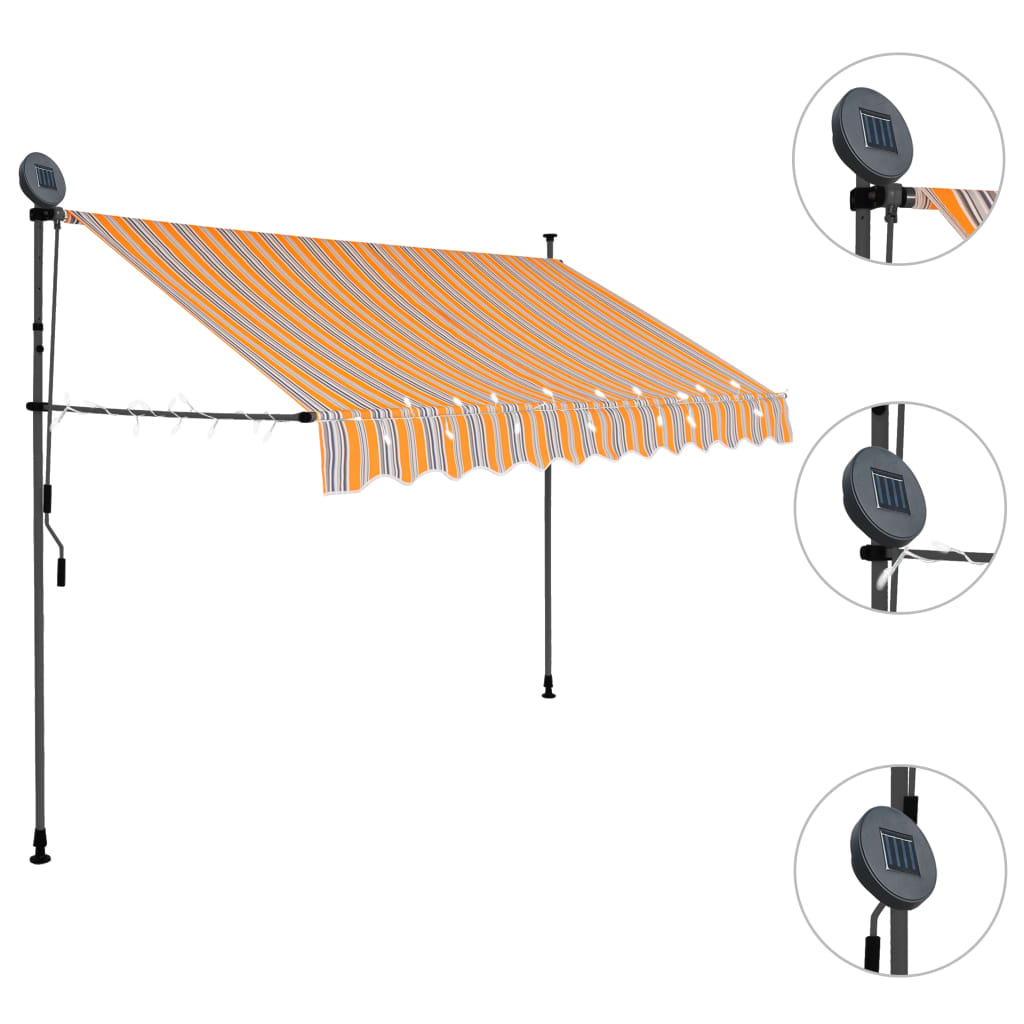 Toldo retrátil manual com LED 250 cm amarelo e azul - Image 3