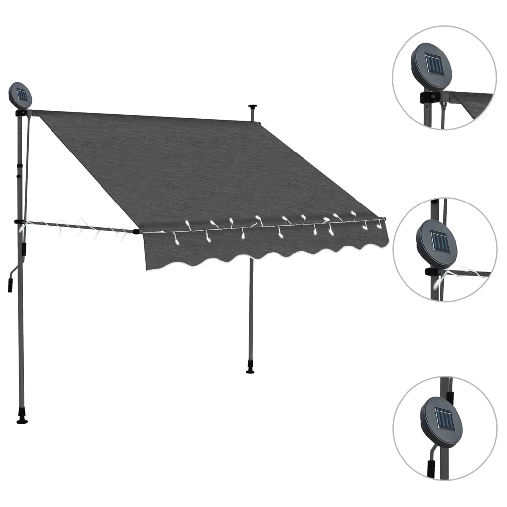 Toldo retrátil manual com LED 150 cm antracite - Image 3
