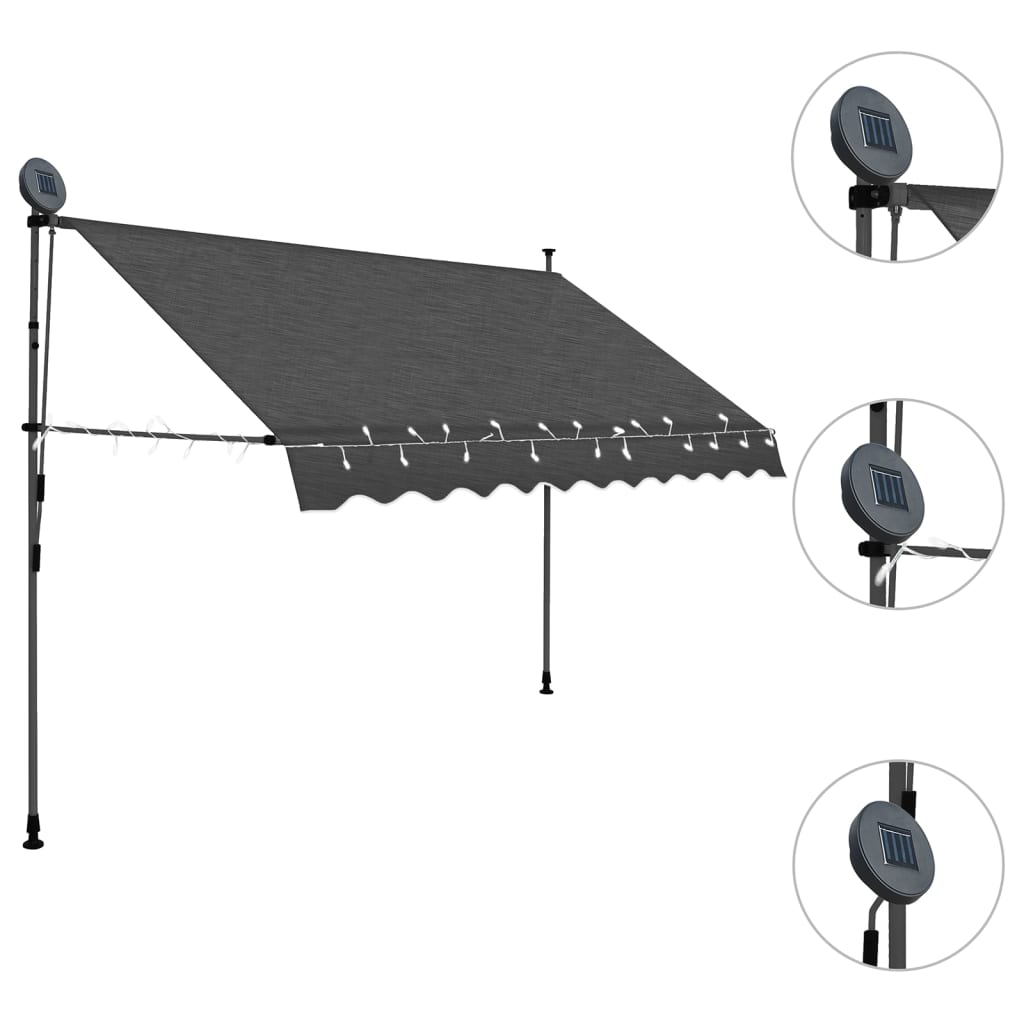Toldo retrátil manual com LED 250 cm antracite - Image 3