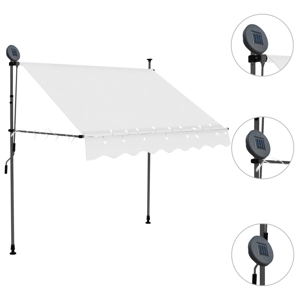 Toldo retrátil manual com LED 150 cm creme - Image 3