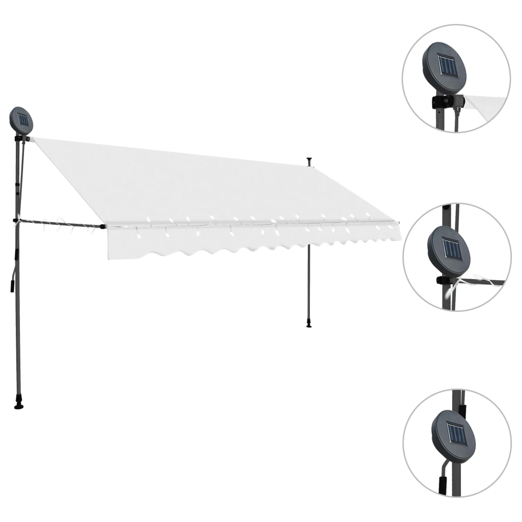 Toldo retrátil manual com LED 350 cm creme - Image 3