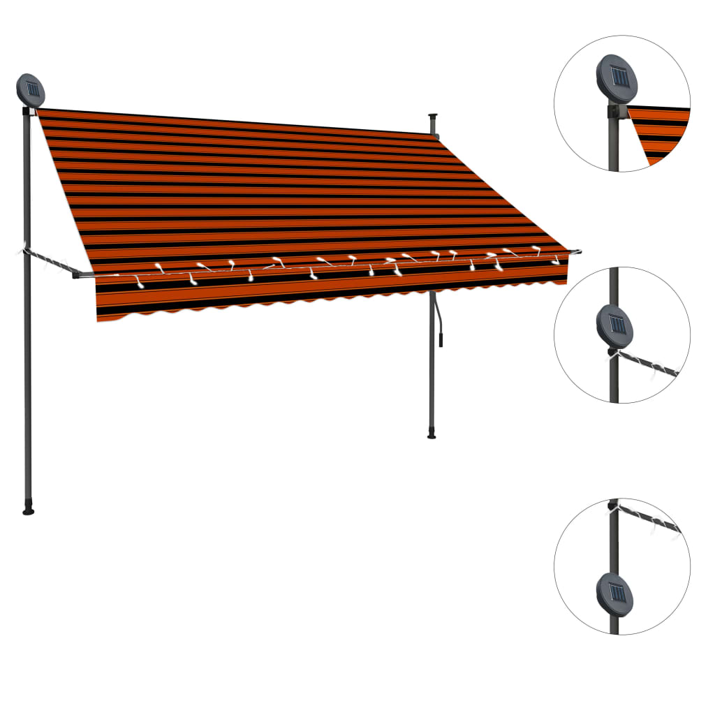 Toldo retrátil manual com LED 250 cm laranja e castanho - Image 2