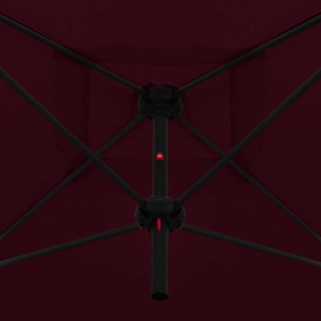 Guarda-sol duplo com mastro de aço 250x250 cm vermelho bordô - Image 4