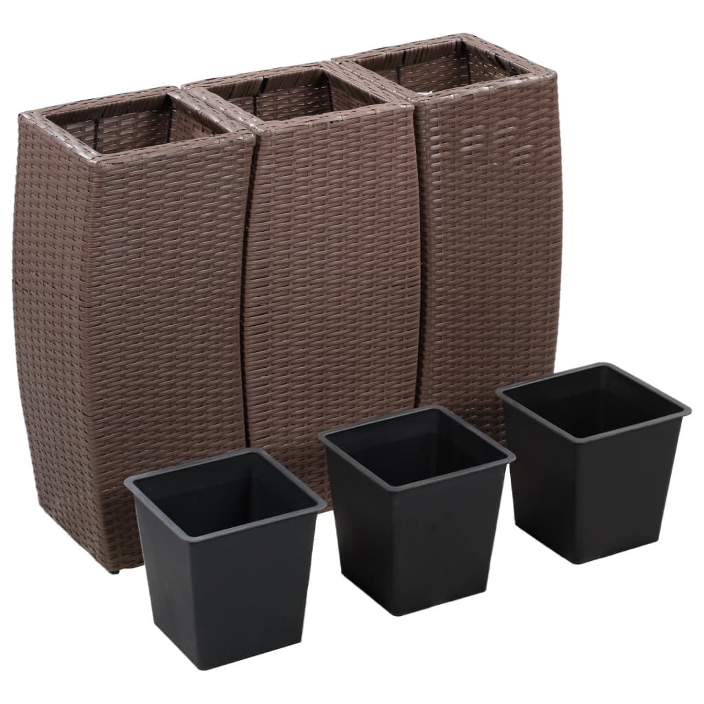 Vasos/floreiras de jardim 3 pcs vime PE castanho - Image 3