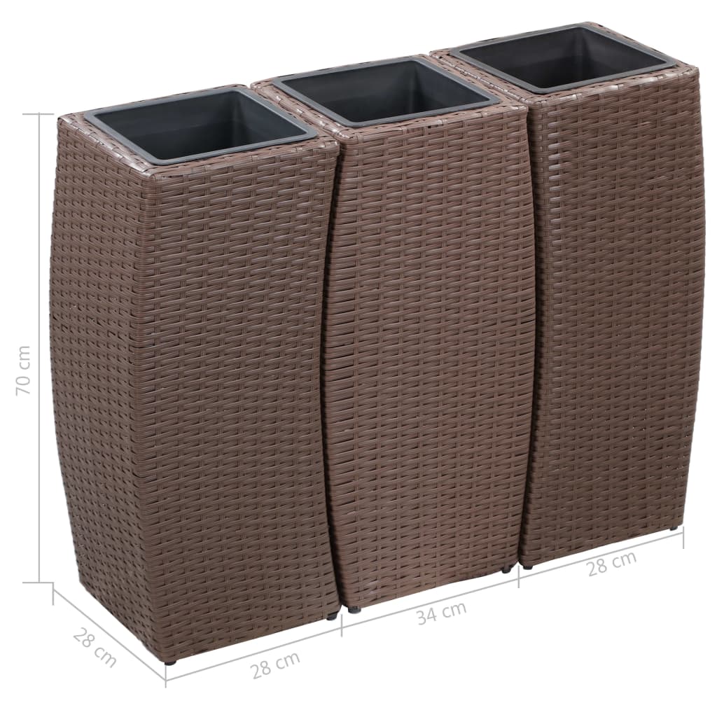 Vasos/floreiras de jardim 3 pcs vime PE castanho - Image 10