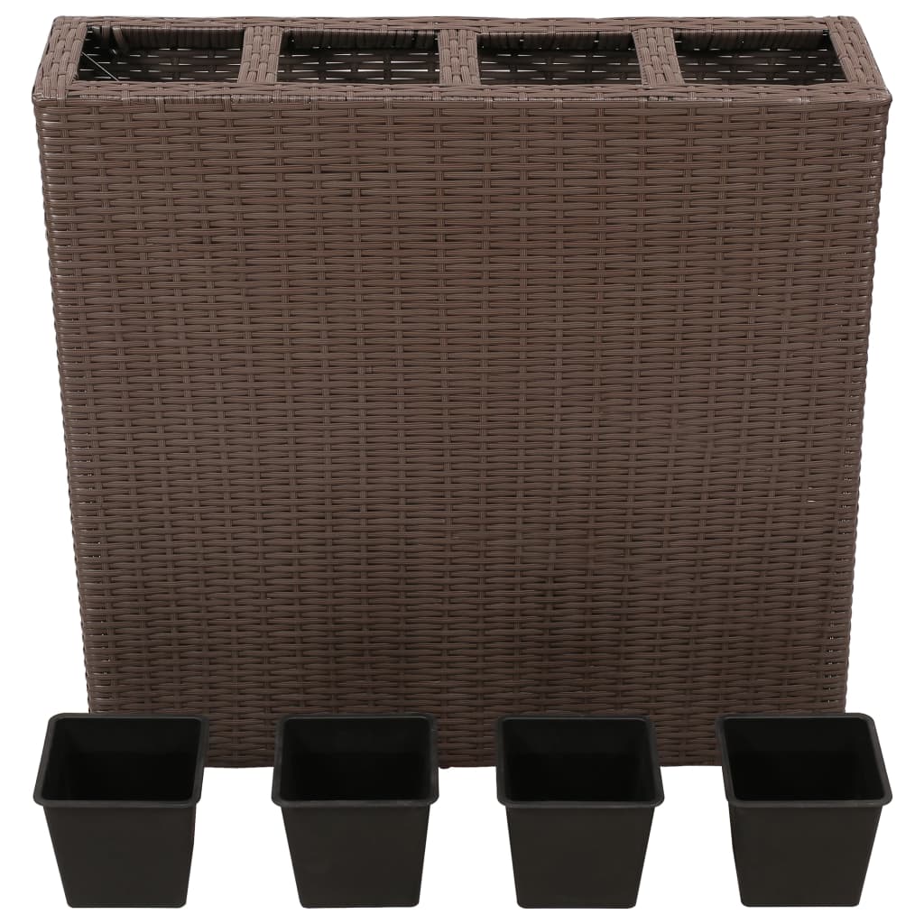 Floreira de jardim com 4 vasos 2 pcs vime PE castanho - Image 4