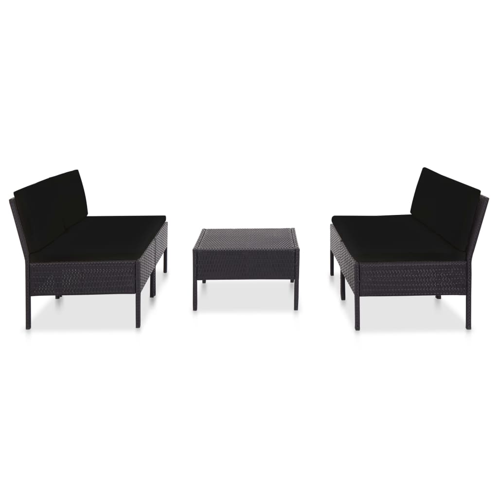 Conjunto sofás de jardim c/ almofadões 5 pcs vime PE preto - Image 2