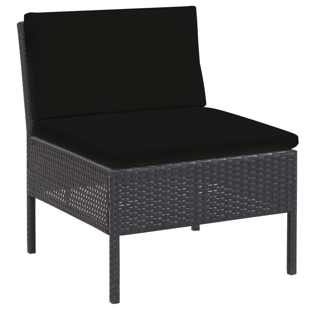Conjunto sofás de jardim c/ almofadões 5 pcs vime PE preto - Image 3