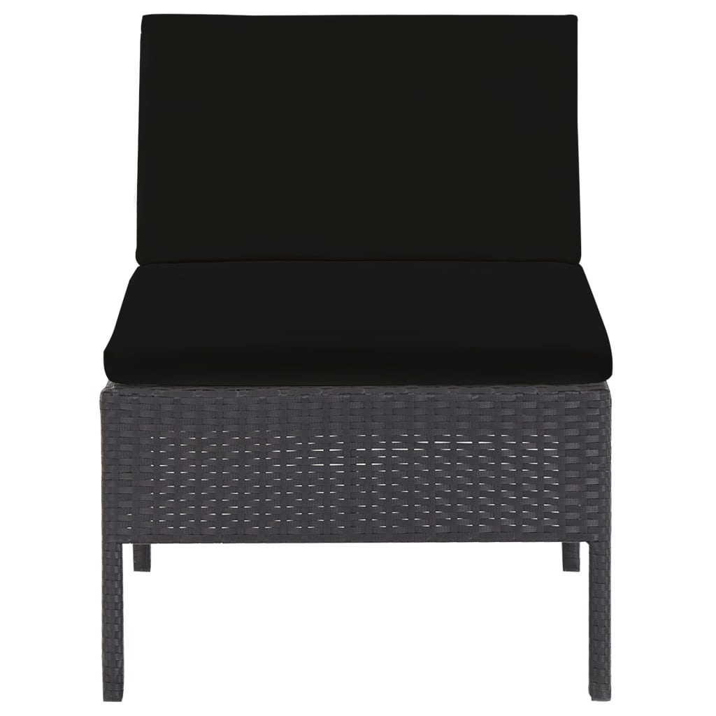 Conjunto sofás de jardim c/ almofadões 5 pcs vime PE preto - Image 4