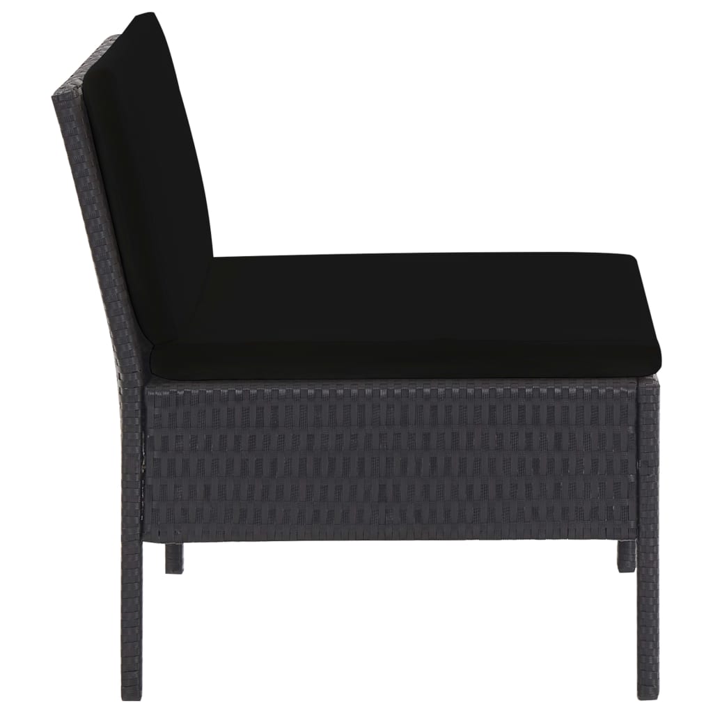 Conjunto sofás de jardim c/ almofadões 5 pcs vime PE preto - Image 5