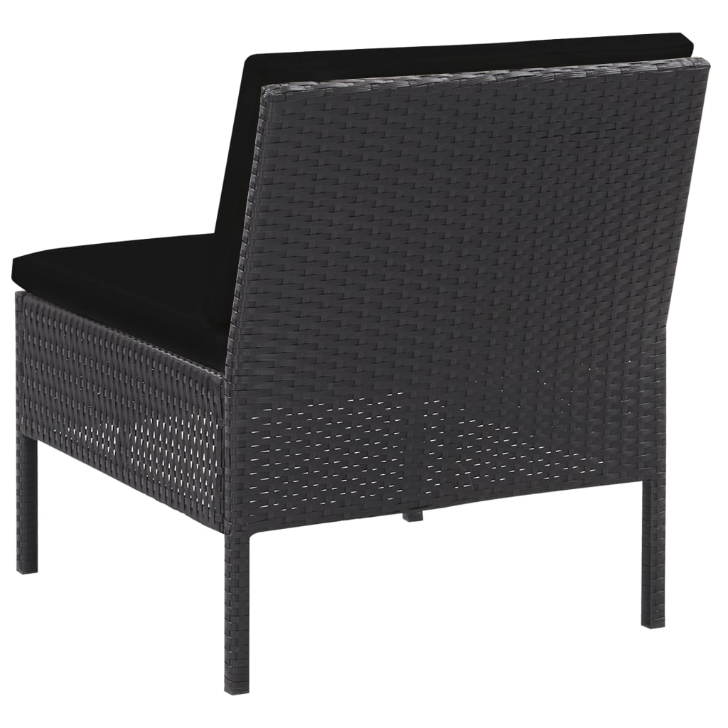 Conjunto sofás de jardim c/ almofadões 5 pcs vime PE preto - Image 6