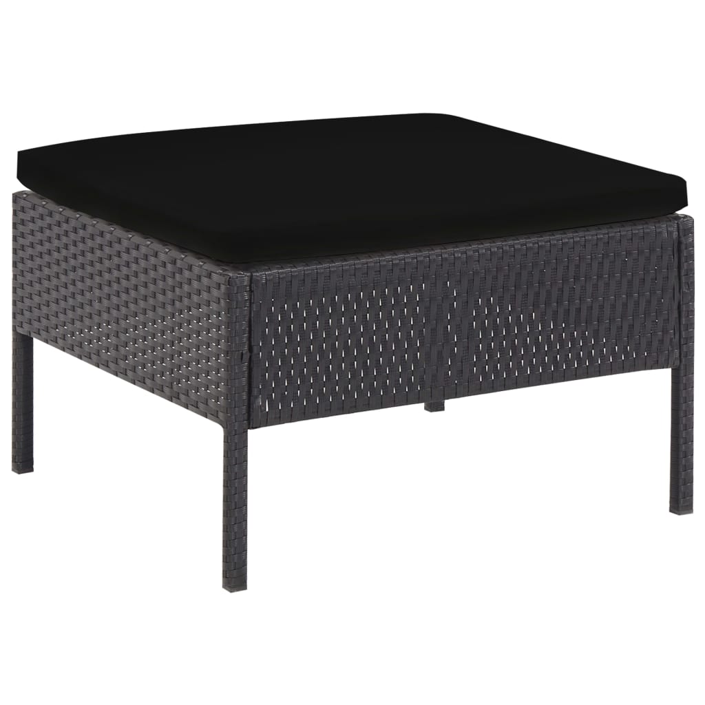 Conjunto sofás de jardim c/ almofadões 5 pcs vime PE preto - Image 7