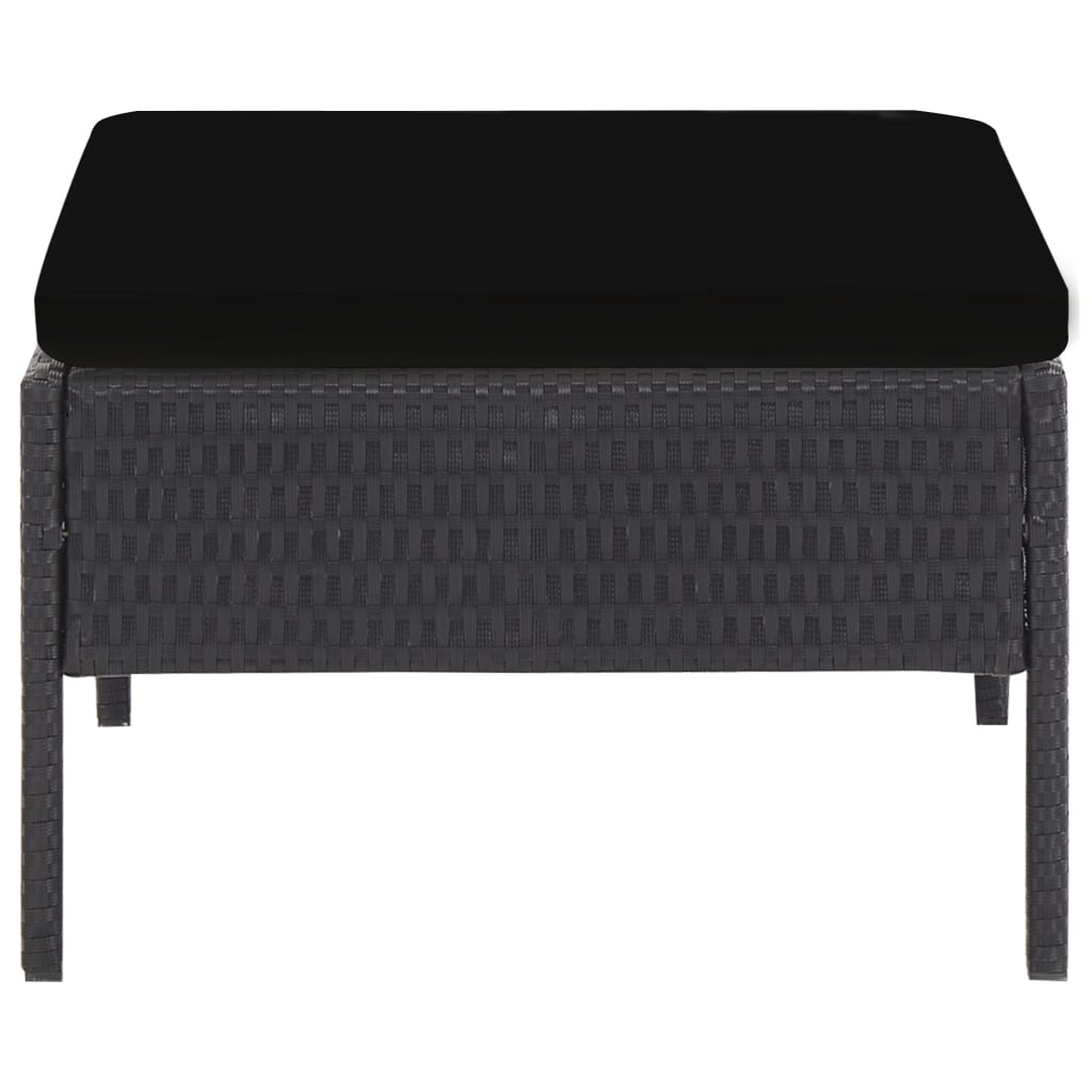 Conjunto sofás de jardim c/ almofadões 5 pcs vime PE preto - Image 8