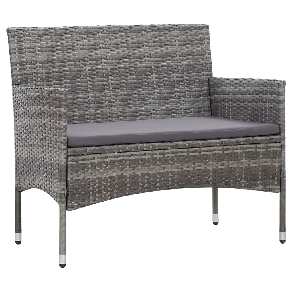 4 pcs conjunto lounge de jardim c/ almofadões vime PE cinzento - Image 2
