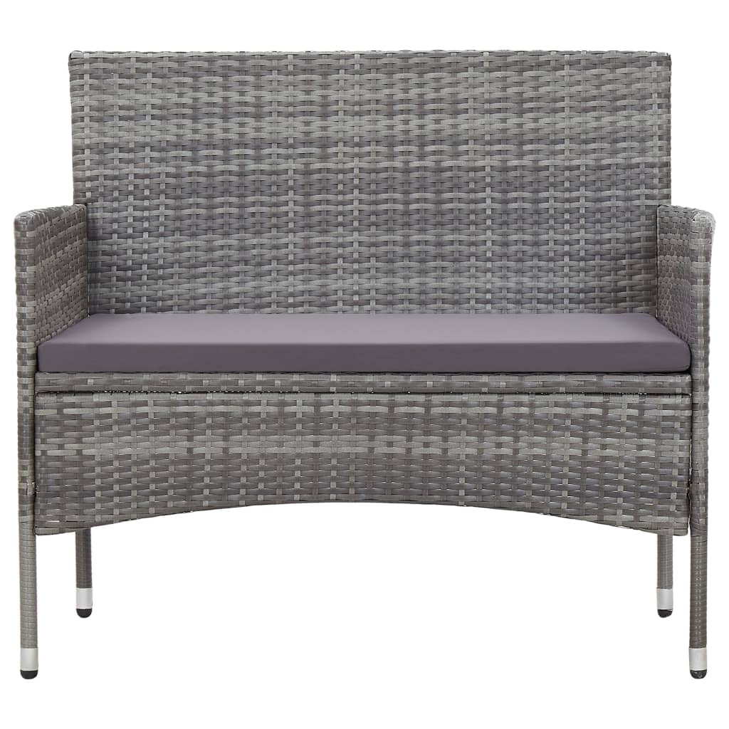 4 pcs conjunto lounge de jardim c/ almofadões vime PE cinzento - Image 3