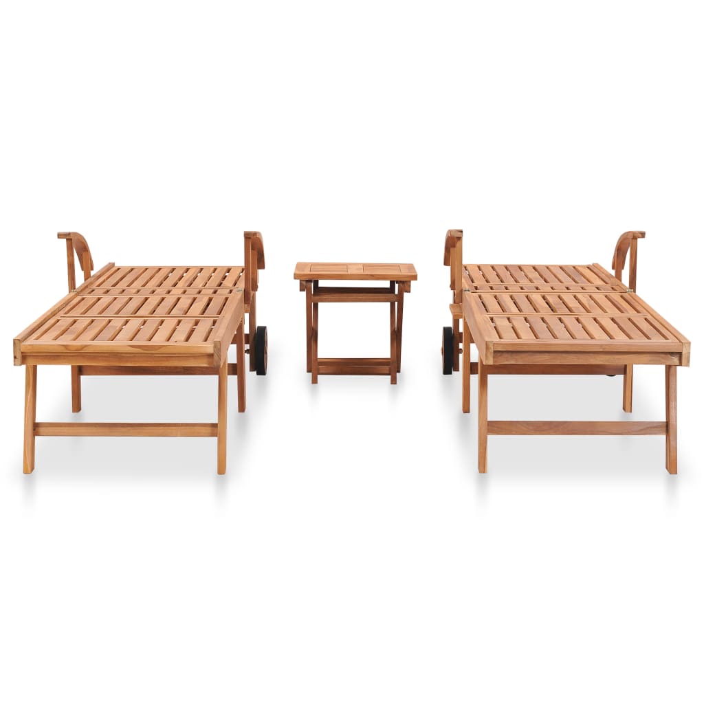 Espreguiçadeiras com mesa 2 pcs madeira de teca maciça - Image 2