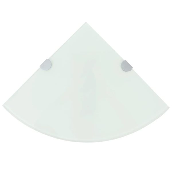 Prateleiras canto 2 pcs suportes cromados 25x25cm vidro branco