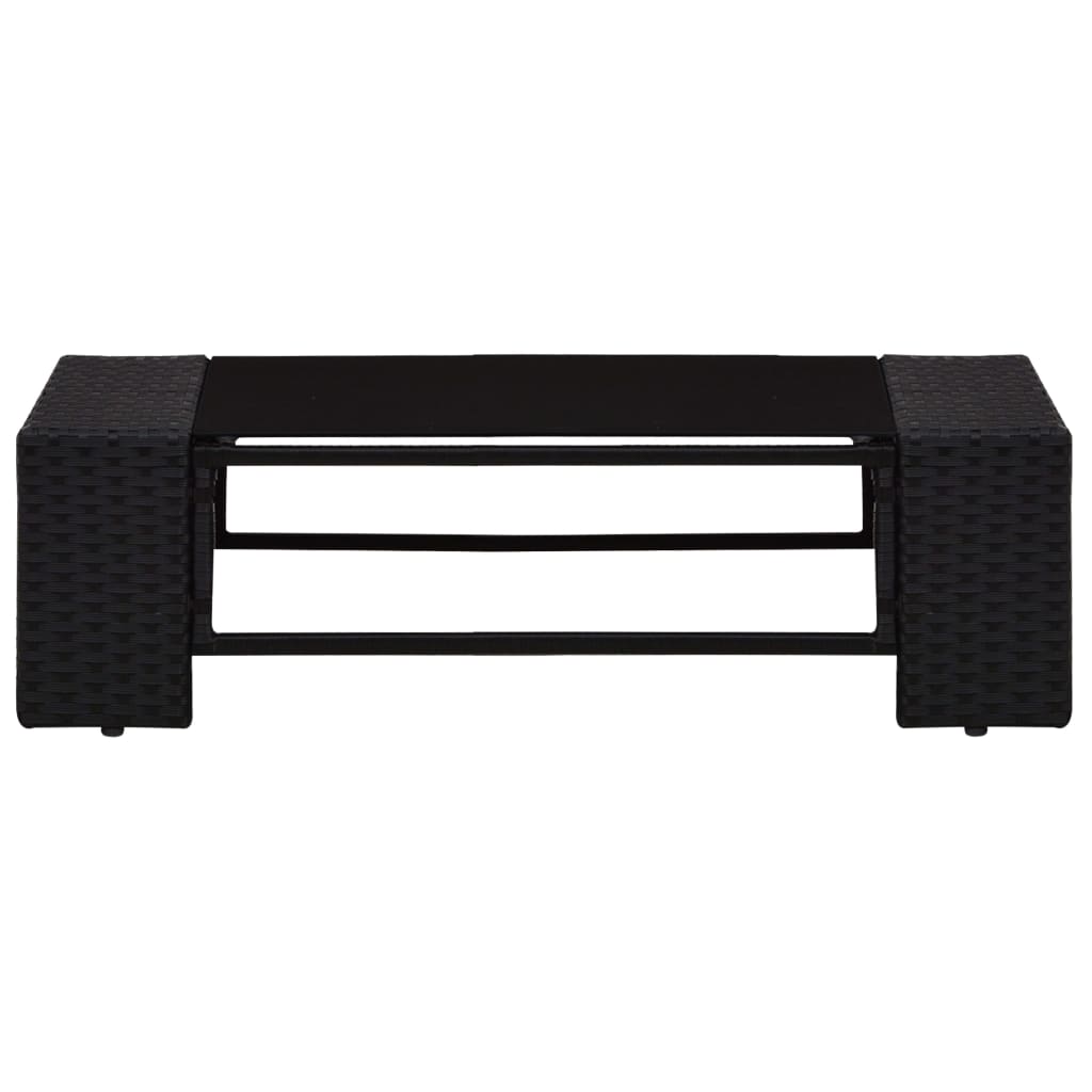 4 pcs conjunto lounge para jardim vime PE preto - Image 4