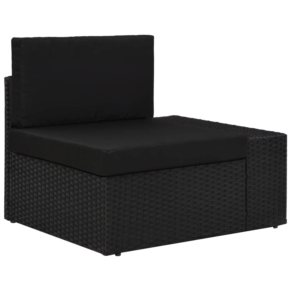 4 pcs conjunto lounge para jardim vime PE preto - Image 5