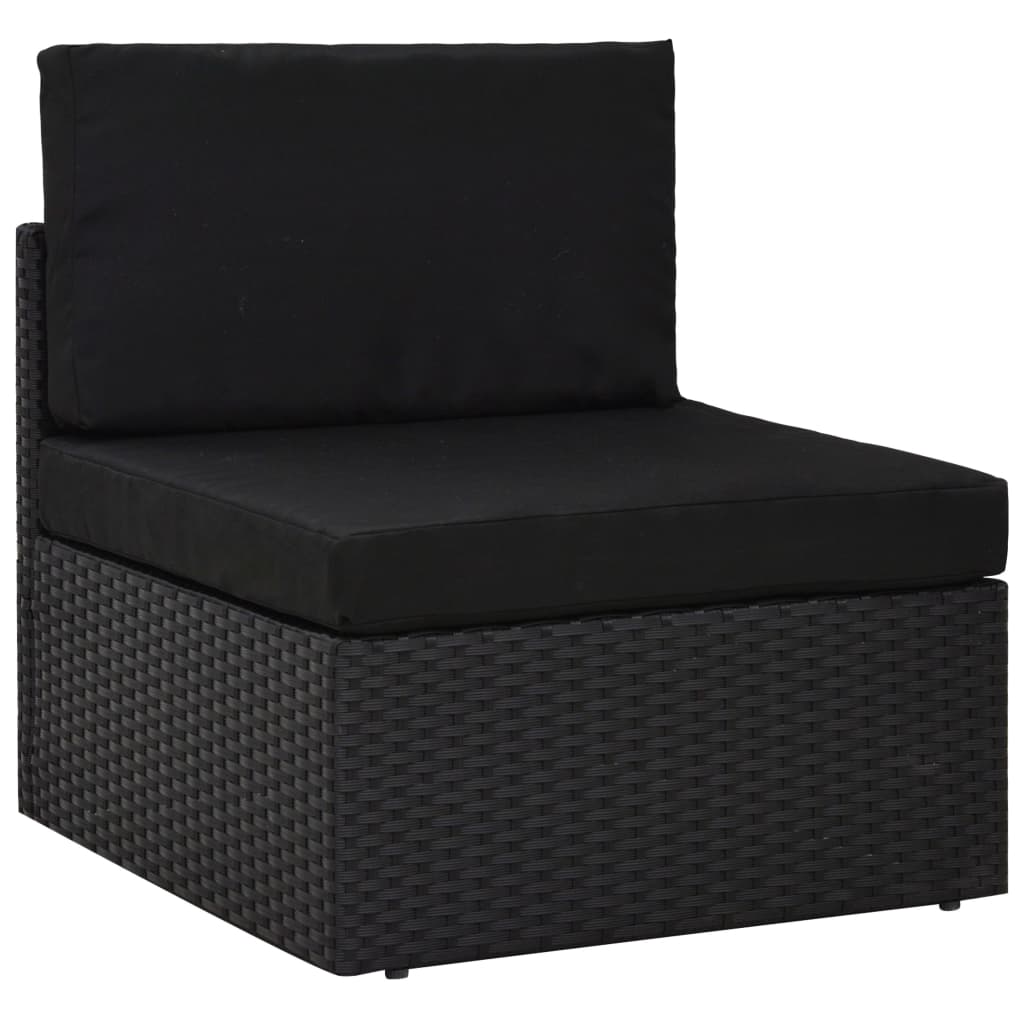4 pcs conjunto lounge para jardim vime PE preto - Image 9