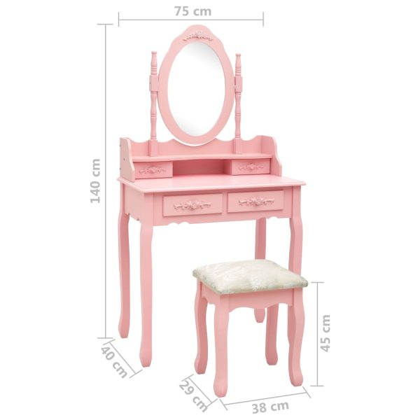 Conj. toucador com banco 75x69x140 cm madeira paulownia rosa - Image 11