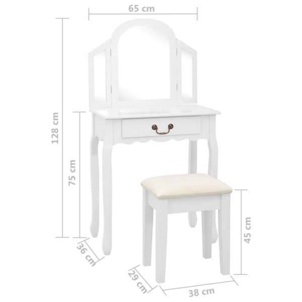 Toucador c/ banco 65x36x128 cm MDF e madeira paulownia branco - Image 11