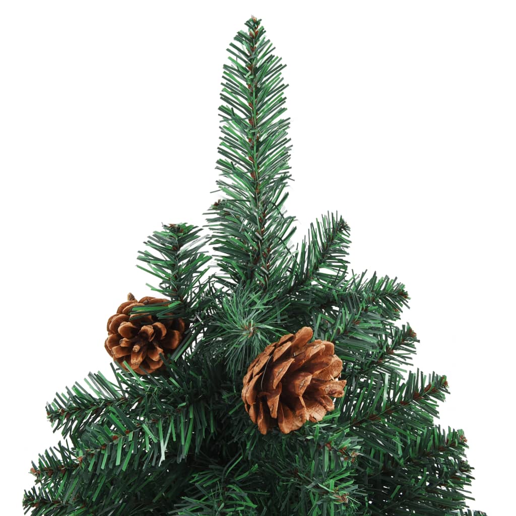 Árvore de Natal fina madeira e pinhas genuínas 210 cm PVC verde - Image 3