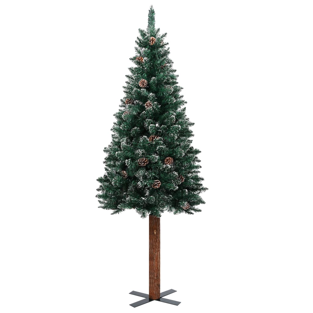 Árvore de Natal fina madeira genuína e neve branca 210 cm verde - Image 2