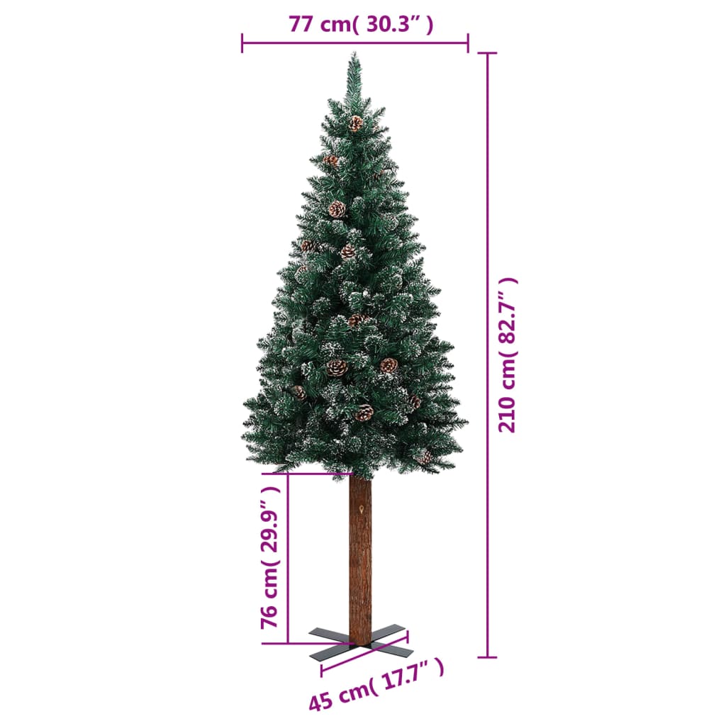 Árvore de Natal fina madeira genuína e neve branca 210 cm verde - Image 6