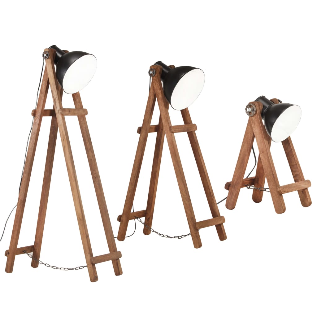 Candeeiros de chão 3 pcs E27 mangueira maciça preto - Image 3