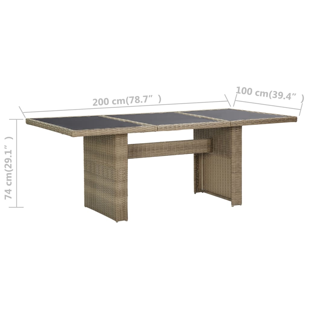 Mesa de jantar jardim 200x100x74 cm vidro e vime PE castanho - Image 6