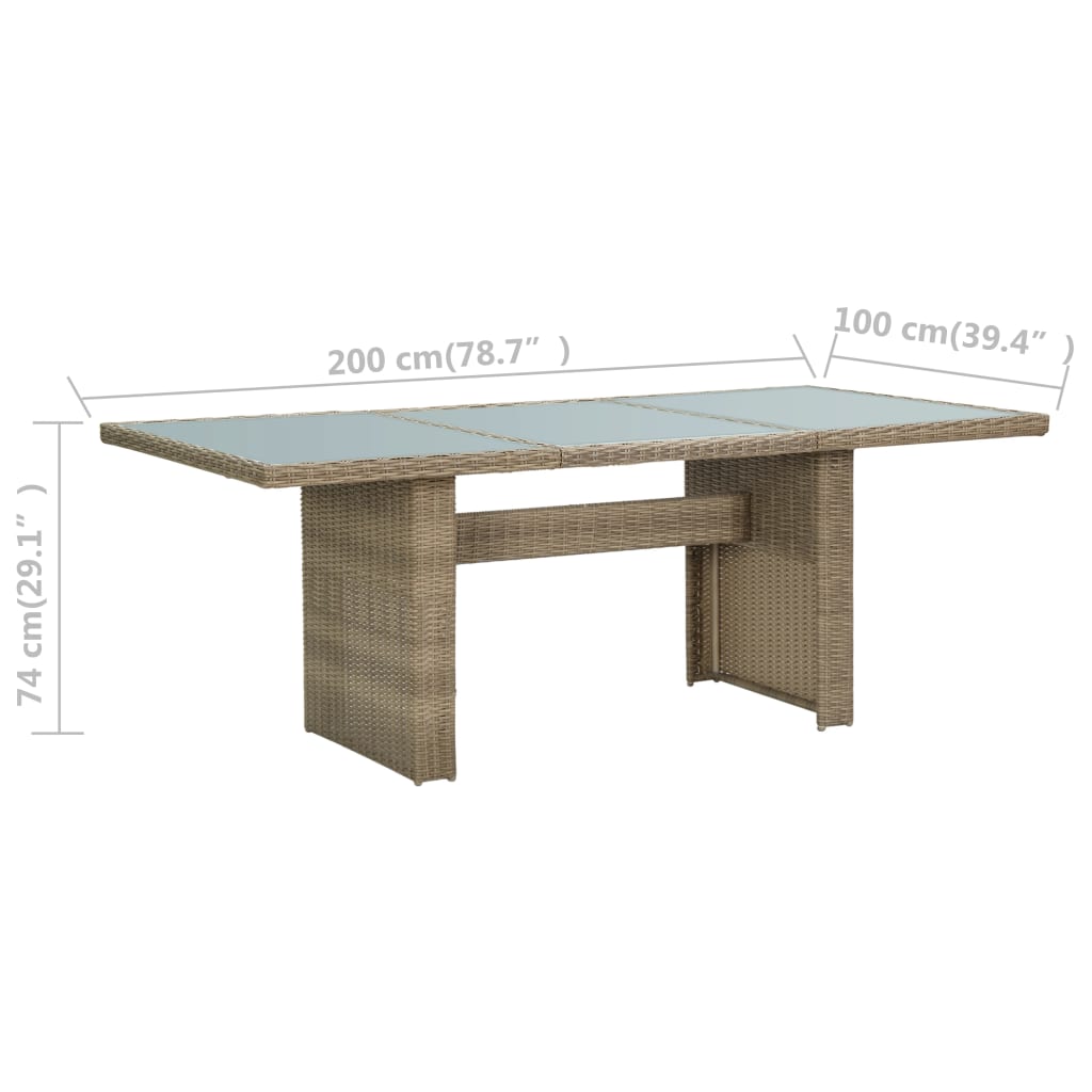 Mesa de jantar jardim 200x100x74 cm vidro e vime PE castanho - Image 6
