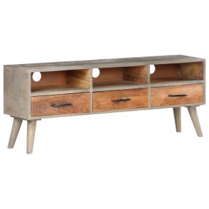 Móvel TV 130x35x51 cm madeira mangueira áspera maciça cinzento