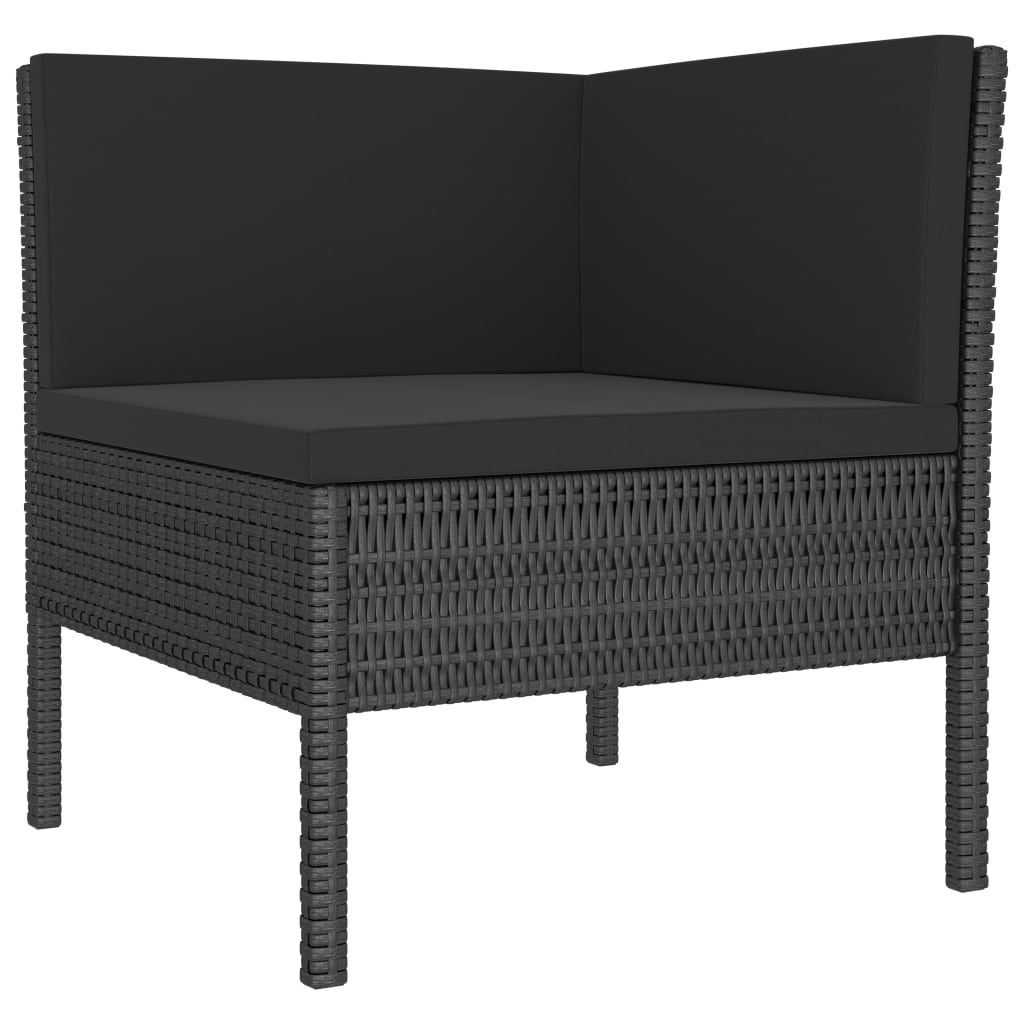 3 pcs conjunto lounge para jardim c/ almofadões vime PE preto - Image 3