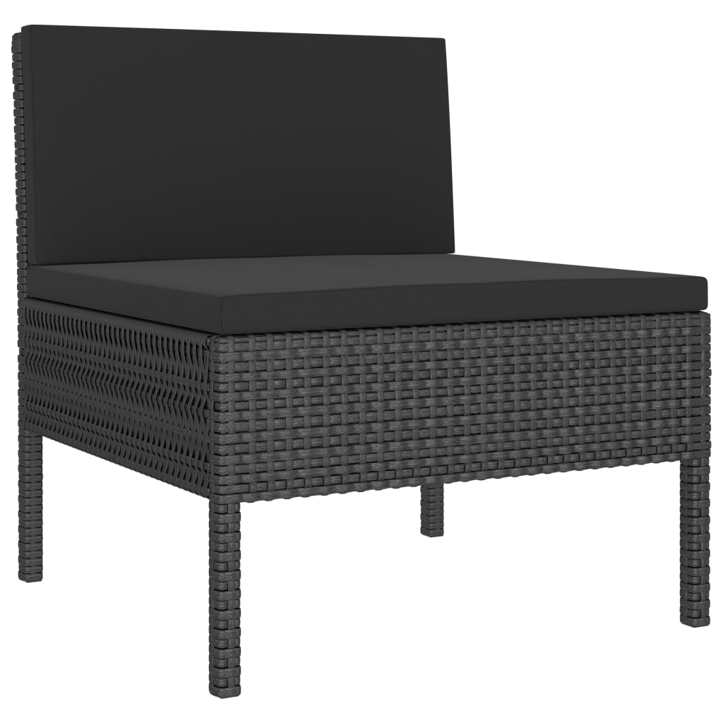 3 pcs conjunto lounge para jardim c/ almofadões vime PE preto - Image 4