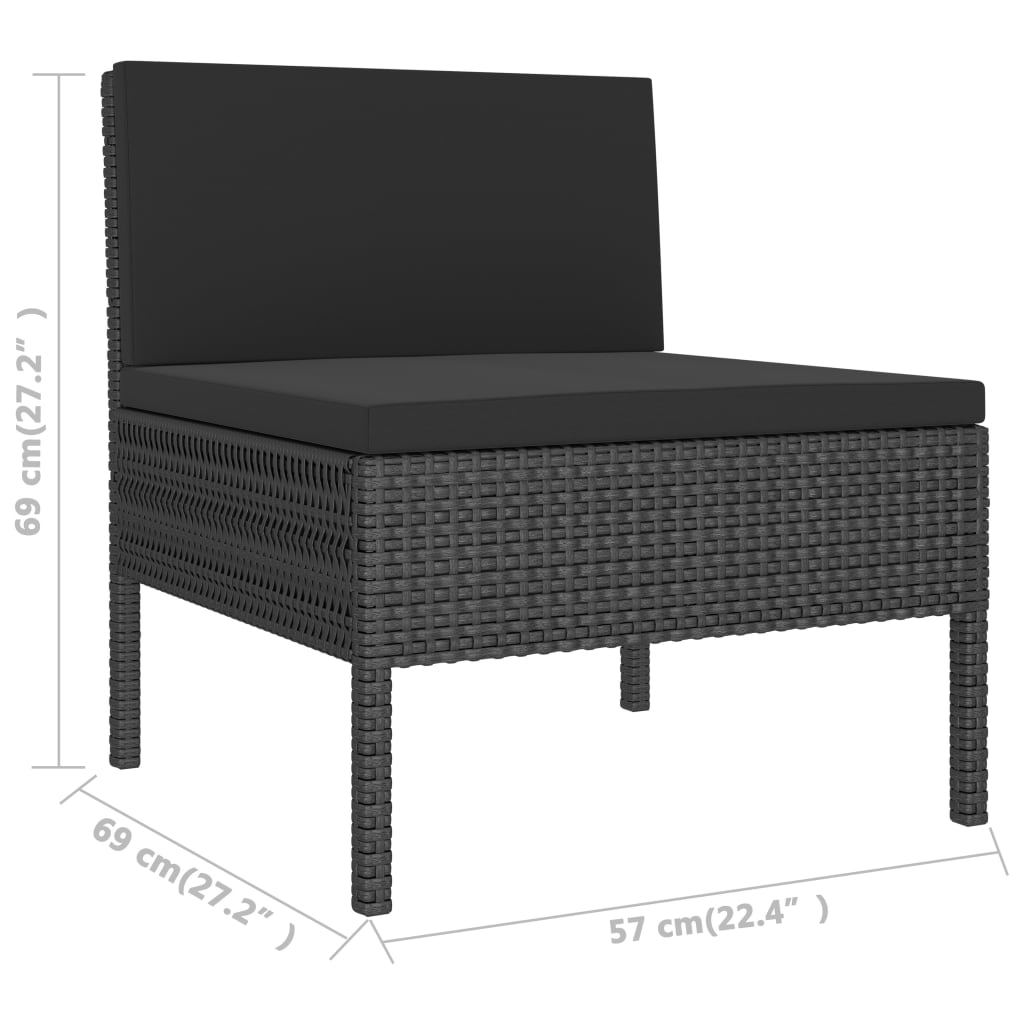 3 pcs conjunto lounge para jardim c/ almofadões vime PE preto - Image 6